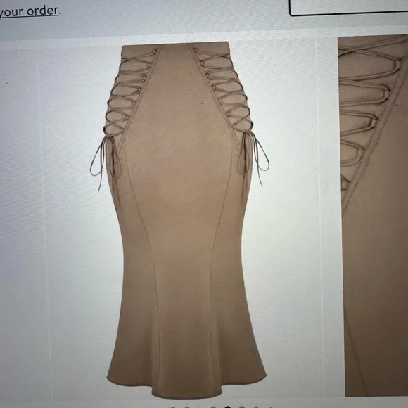 House of CB Lace-up Satin Trumpet Midi skirt - Picture 2 of 7